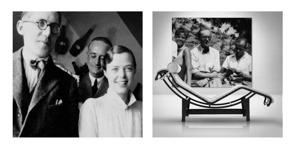 A gauche Le Corbusier, au centre Pierre Jeanneret, à droite Charlotte Perriand